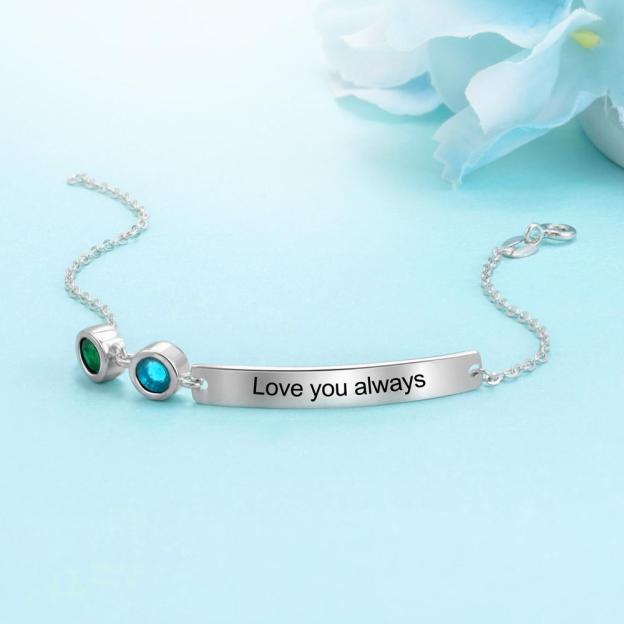 Mother's Day Gift Bracelet with 2 Birthstones Bar Necklace Engraved Names Personalized Bracelets-Engravingift