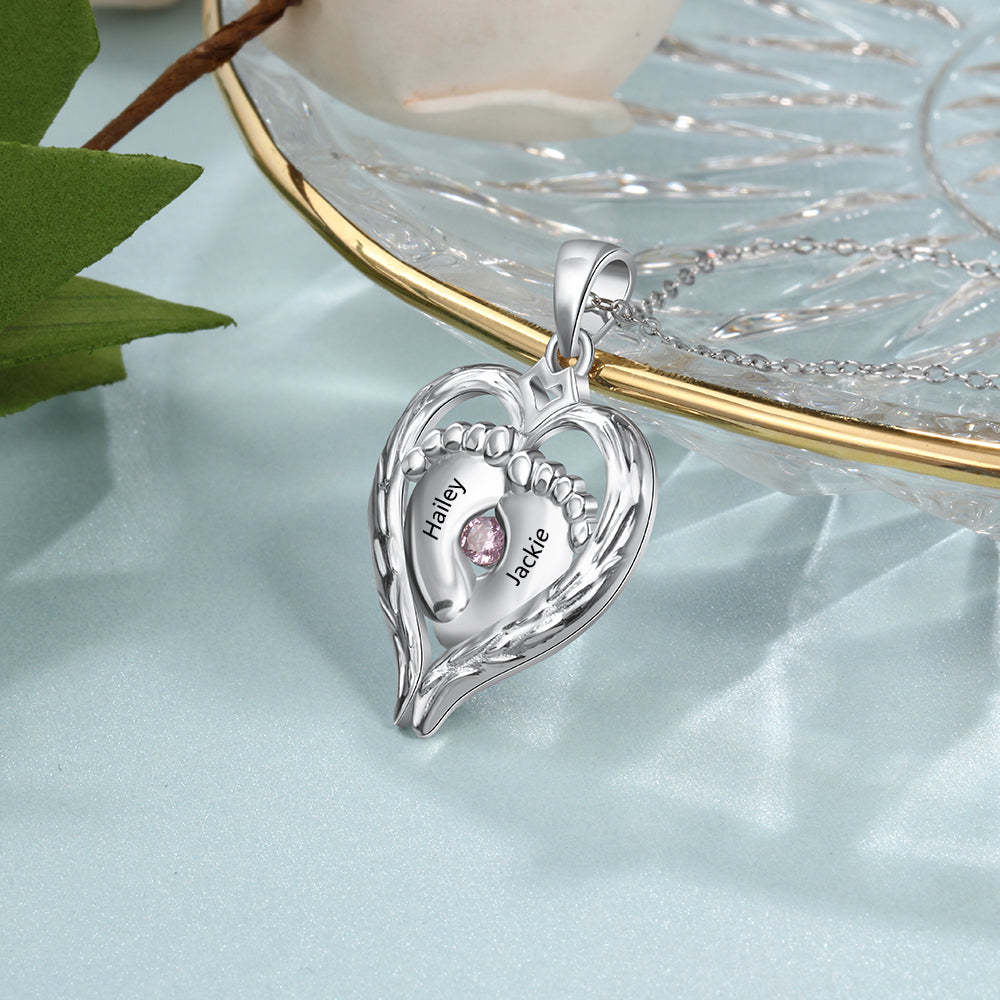 Mother's Day Gift Personalized Heart Baby Feet Necklace with Birthstone August Birthday Gift for Women-Engravingift