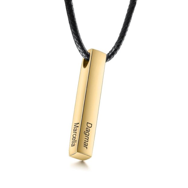 Christmas Gift Men Vertical Bar Necklace Engraved 4 Side 3D Bar Necklace Personalized with 4 Names-Engravingift