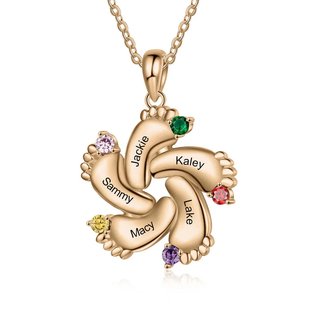 Christmas Gift Baby Feet Necklace With Custom Birthstone