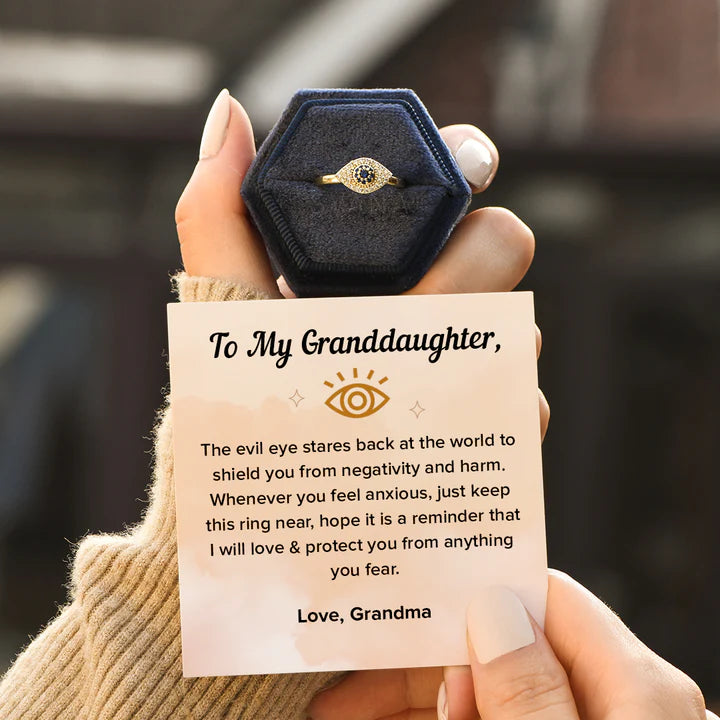 Mother's Day Gift For Granddaughter-S925 Evil Eye Fidget Ring Anxiety Spinning Ring" I will love & protect you from anything you fear"-Engravingift