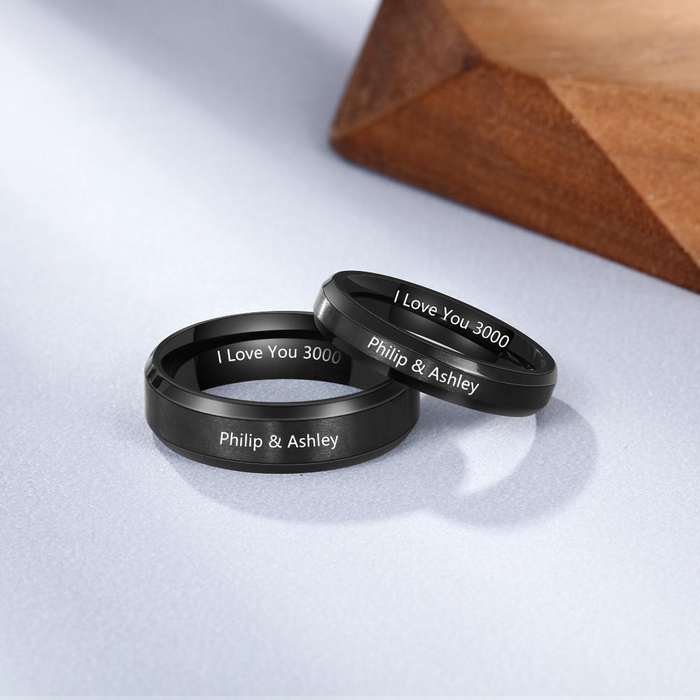 Christmas Gift Couples Rings for Her Women Engravable Personalized Lovers Promise Ring Black