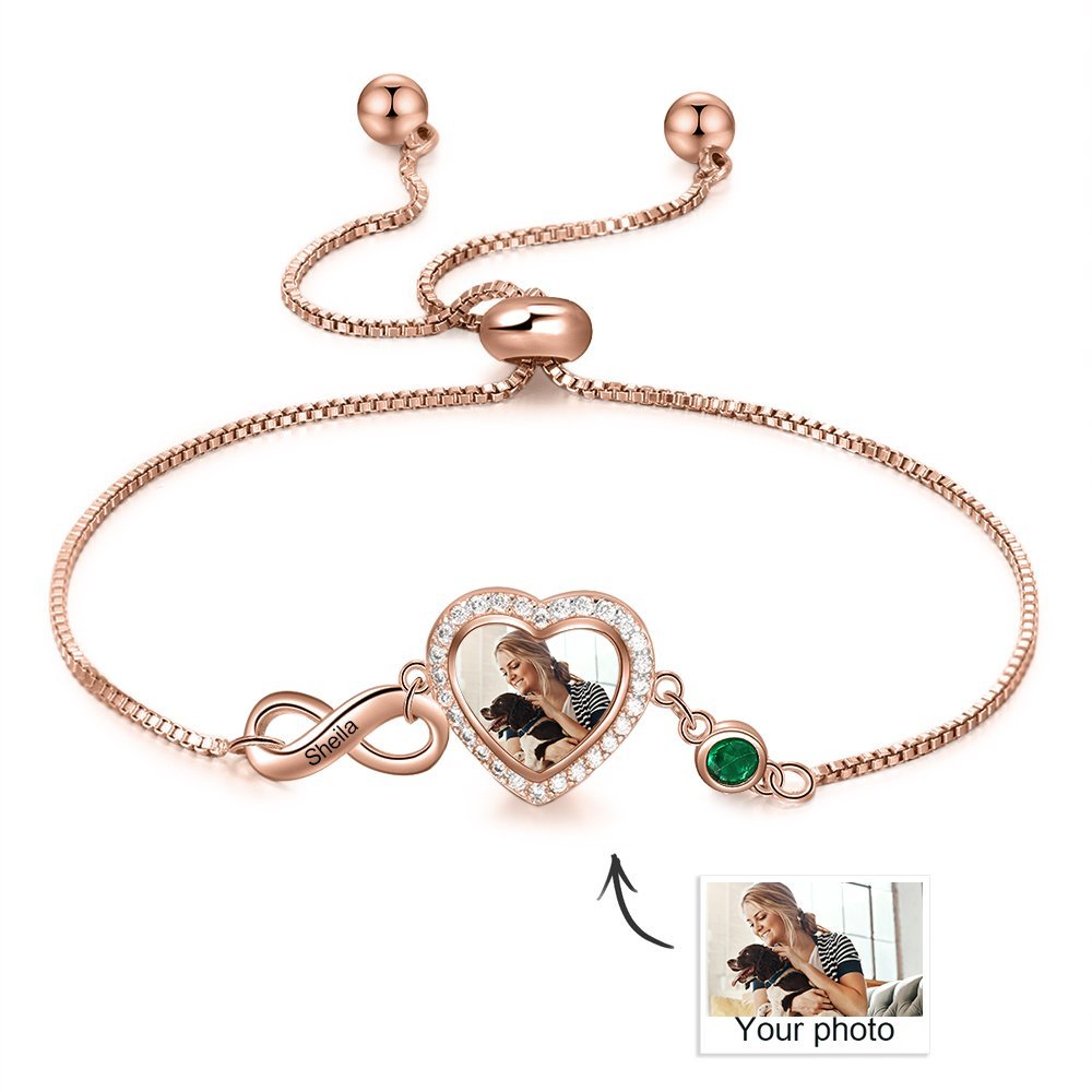 Mother'sDay Gift Mother'sDay gift Infinity Love Heart Photo Bracelet with Birthstone Personalized with Engraving-Engravingift