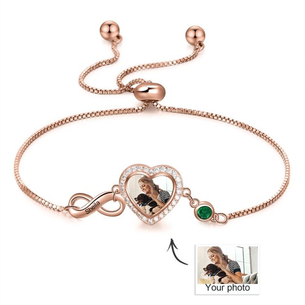 Mother'sDay Gift Mother'sDay gift Infinity Love Heart Photo Bracelet with Birthstone Personalized with Engraving-Engravingift