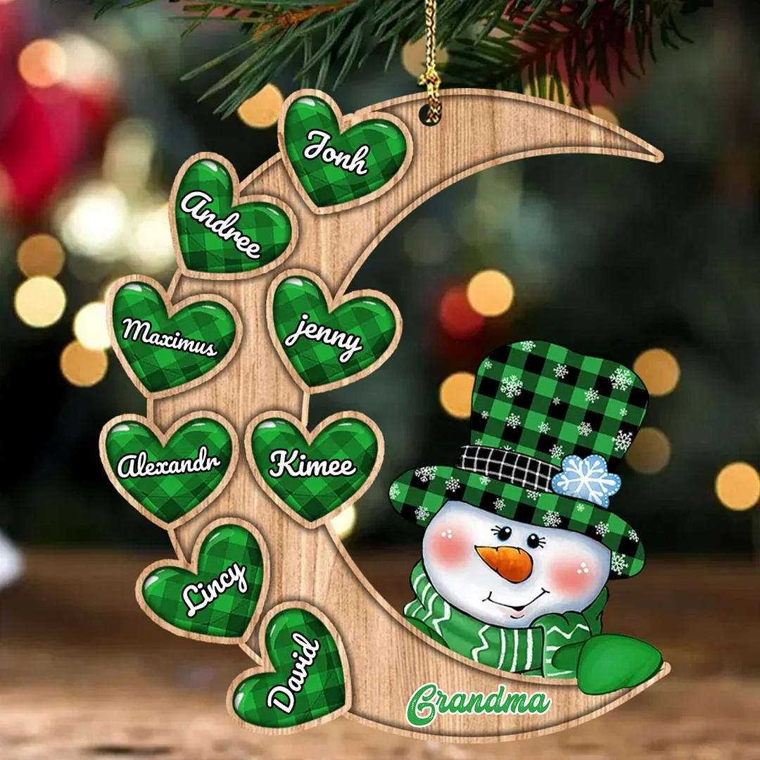Christmas Gift Personalized Wooden Snowman Ornament Custom  Names Moon Christmas Ornaments Gift for Family-Engravingift