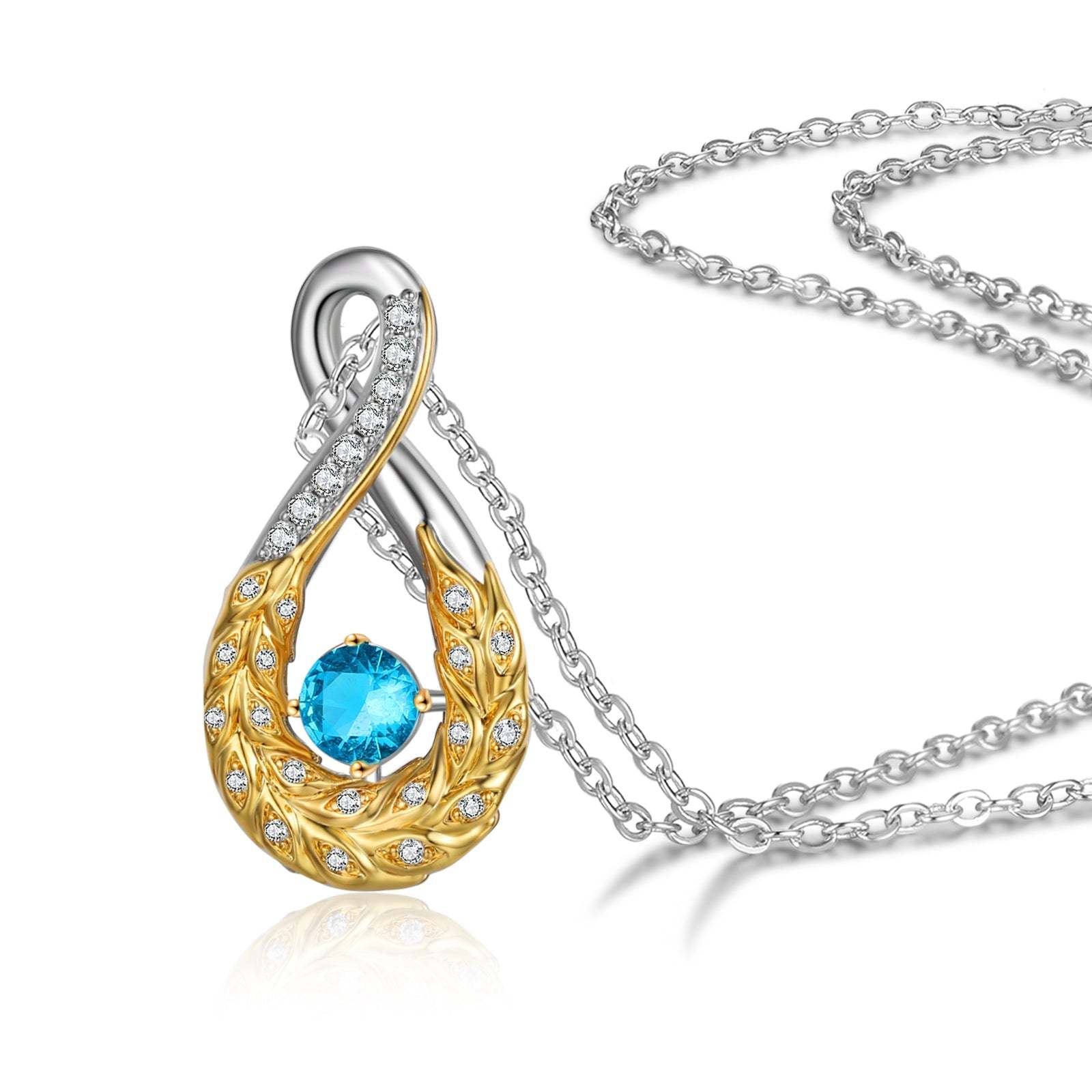 Mother's Day Feather Inifinity Necklace with 1 Birthstone Birthday Anniversary Gift for Mother Wife-Engravingift