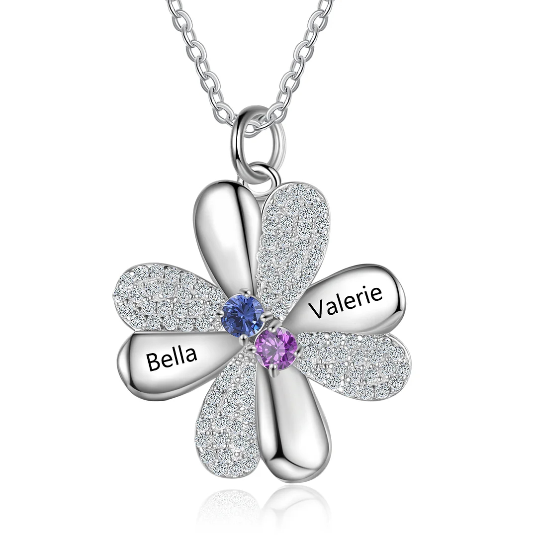Four Leaf Clover Necklace With Custom Birthstones