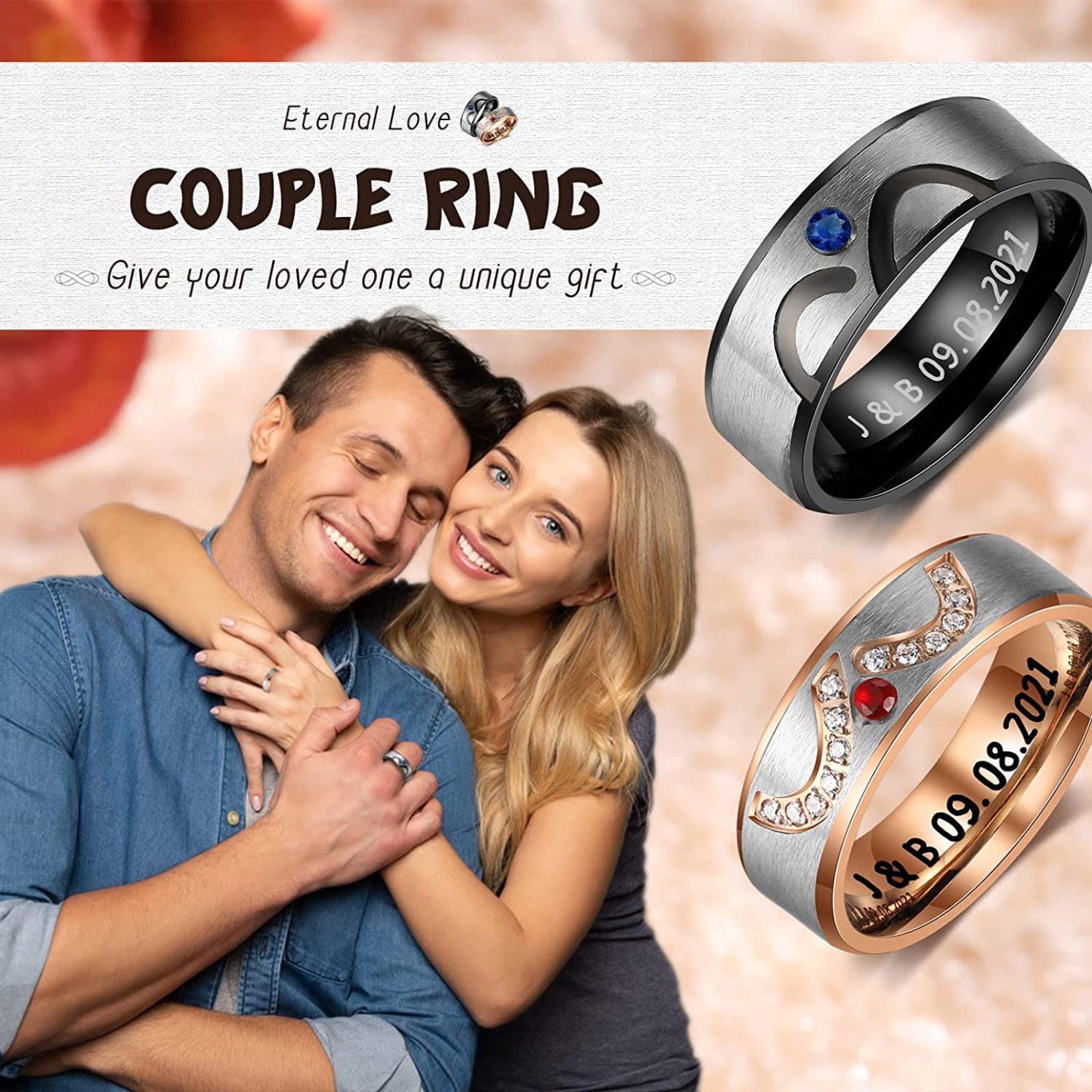 Mother's Day Gift  Customized Couple Ring Engrave Love Message Matching Rings Gift for Couple Friends BBF-Engravingift