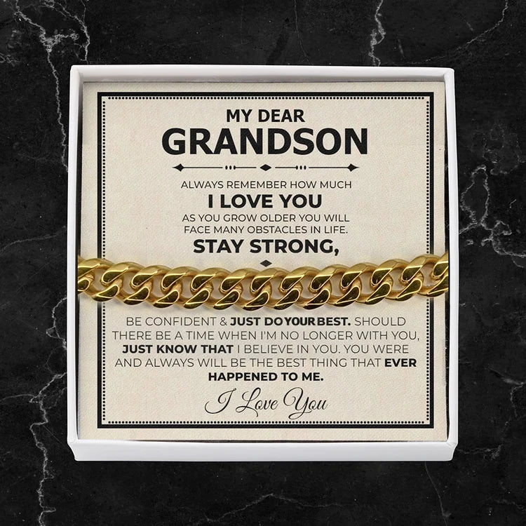 Mother's Day Gift To My Grandson I LOVE YOU Cuban Chain Bracelet Stainless Steel Bracelet Warm Gift-Engravingift