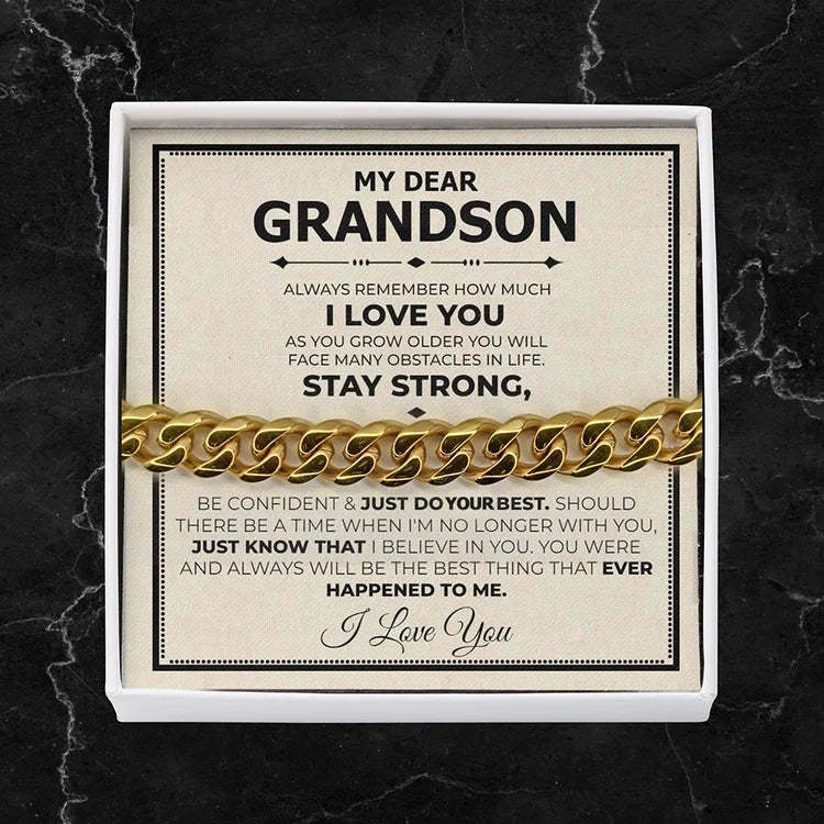 Mother's Day Gift To My Grandson I LOVE YOU Cuban Chain Bracelet Stainless Steel Bracelet Warm Gift-Engravingift