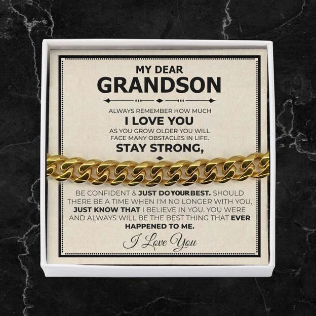 Mother's Day Gift To My Grandson I LOVE YOU Cuban Chain Bracelet Stainless Steel Bracelet Warm Gift-Engravingift