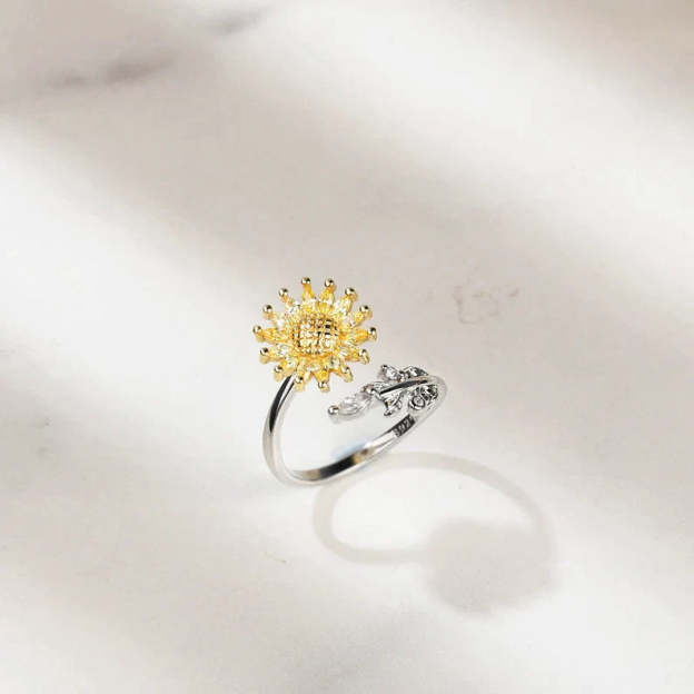 Mother's Day Gift For Daughter-S925 Sunflower Fidget Ring Anxiety Spinning Ring" It Can Drive Away Your Anxiety"-Engravingift