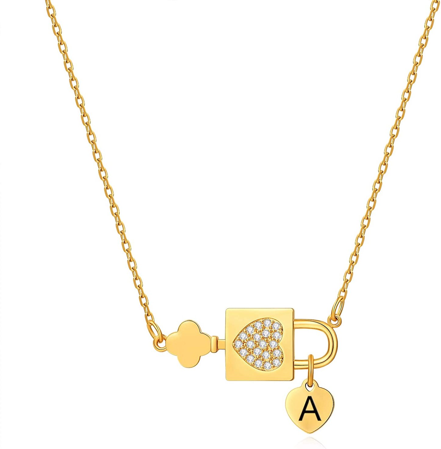 Mother's Day Gift Initial Necklace Letters A to Z Name Alphabet Heart Lock Pendant Necklace-Engravingift