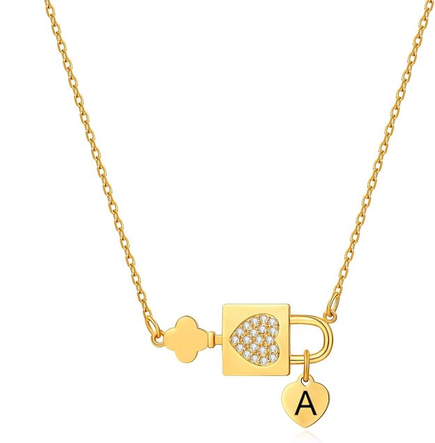 Mother's Day Gift Initial Necklace Letters A to Z Name Alphabet Heart Lock Pendant Necklace-Engravingift