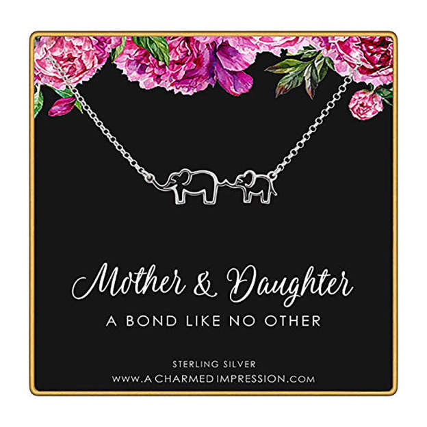 Mother's Day Gift Mother and Daughter Necklace Gift for Mom Daughter Sterling Silver Elephant Necklace-Engravingift