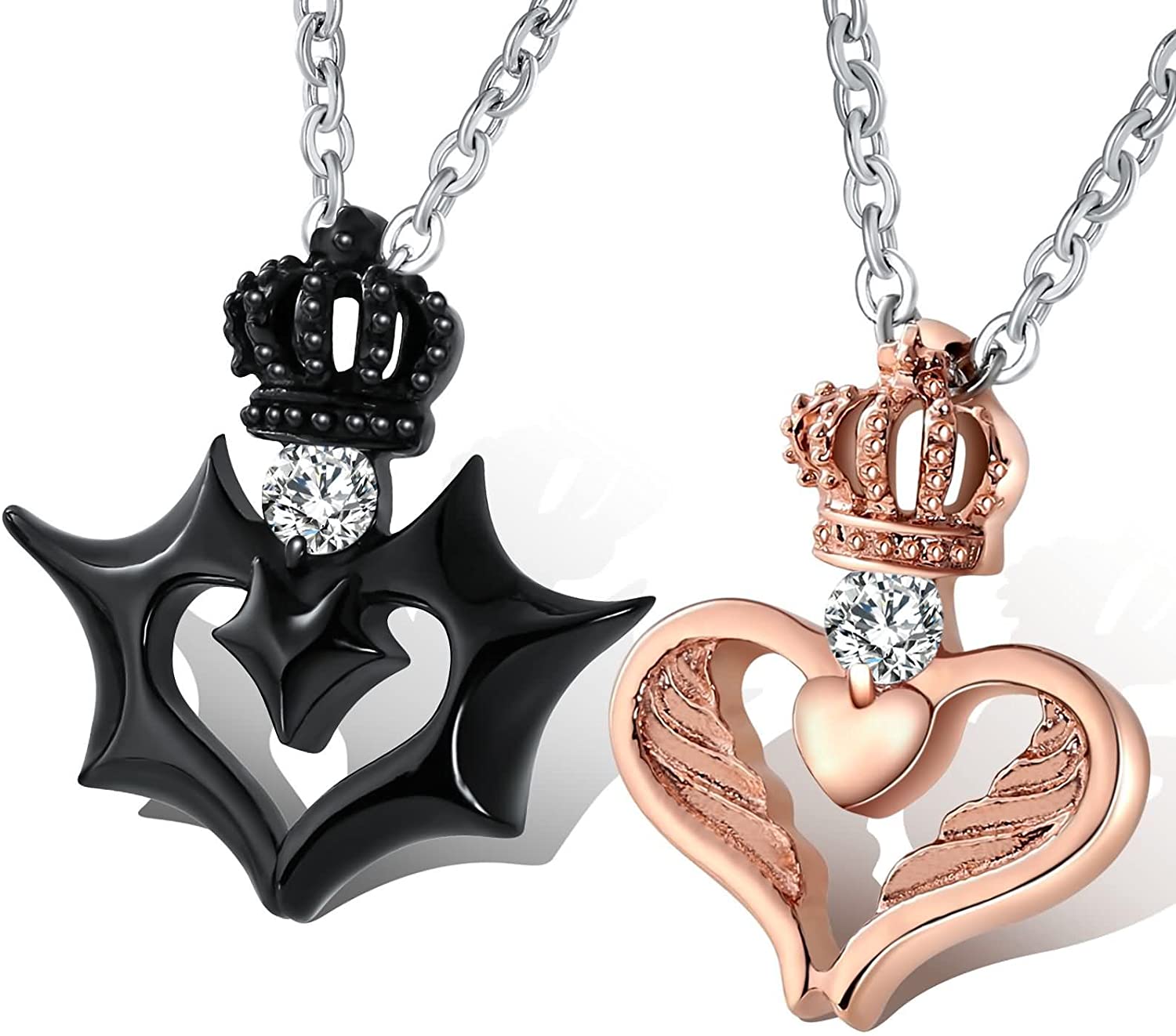 Mother's Day Gift  King and Queen Crown Couple Necklace Pendant-Engravingift