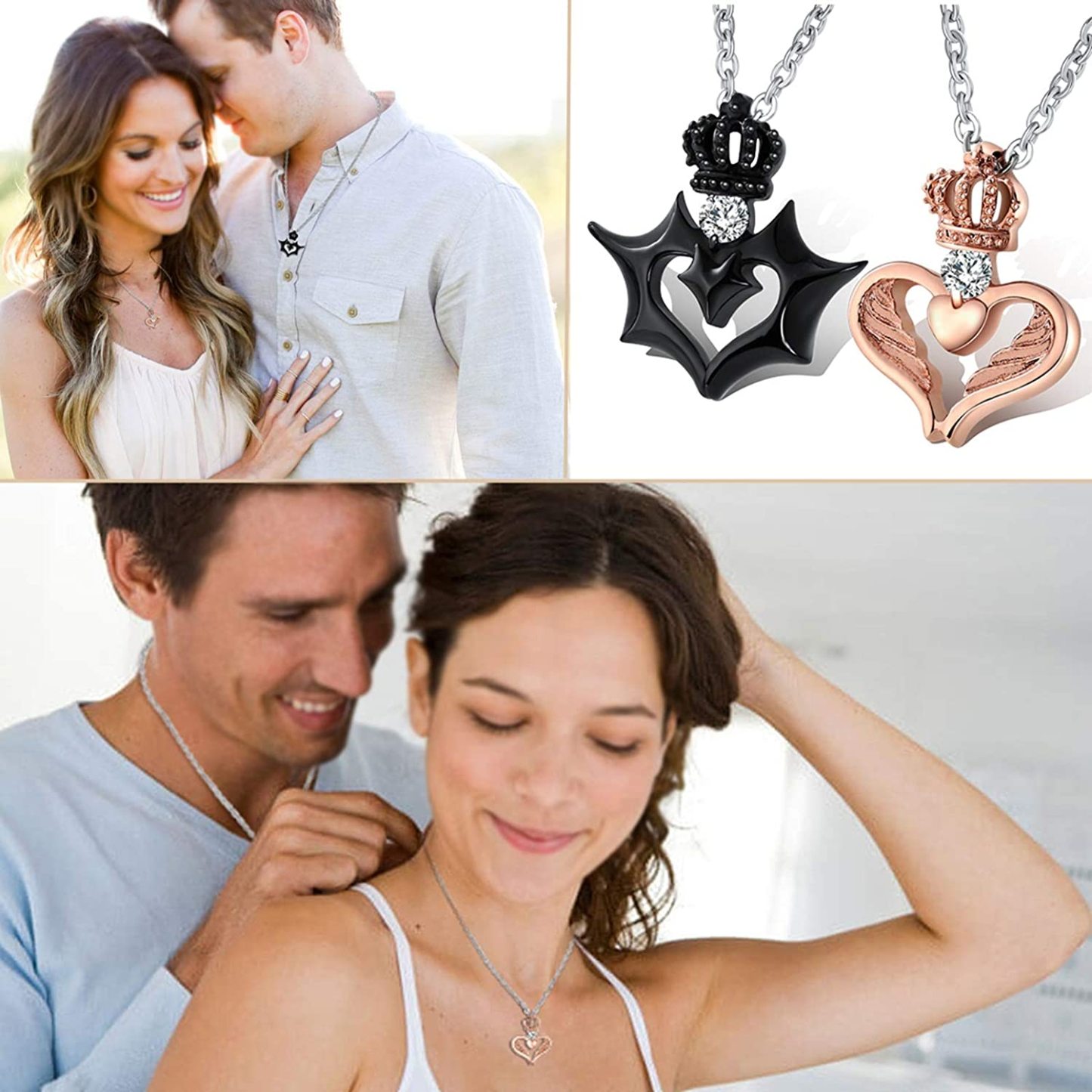 Mother's Day Gift King and Queen Crown Couple Necklace Pendant-Engravingift