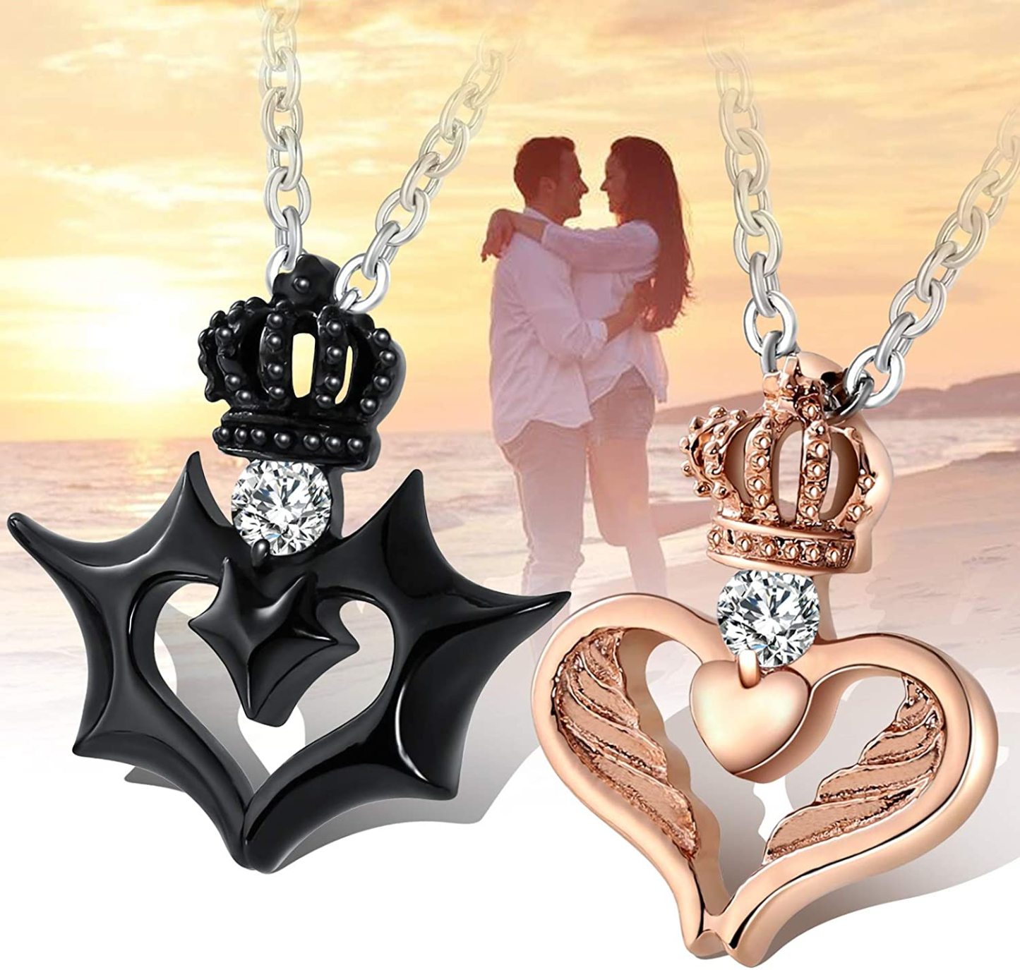 Mother's Day Gift King and Queen Crown Couple Necklace Pendant-Engravingift