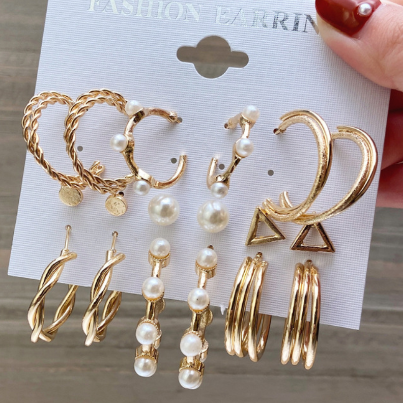 Mother's Day Gift Hot Sale Gold Geometric Pearl Earrings-Engravingift