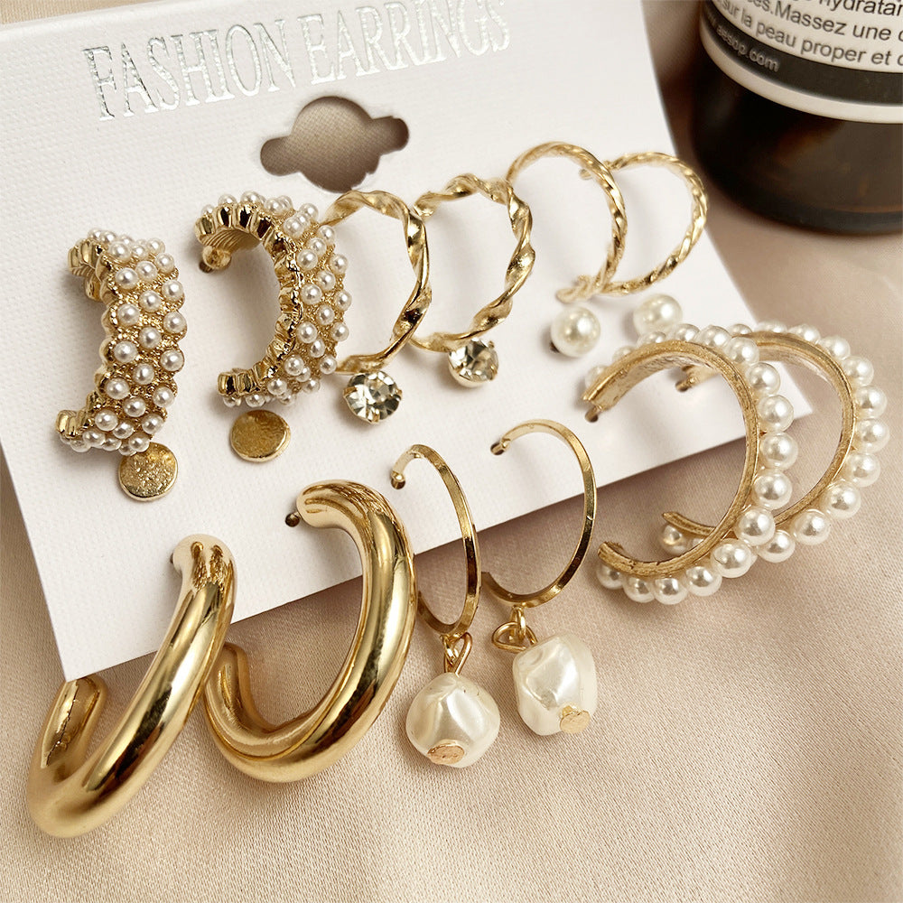 Mother's Day Gift Hot Sale Gold Geometric Pearl Earrings-Engravingift