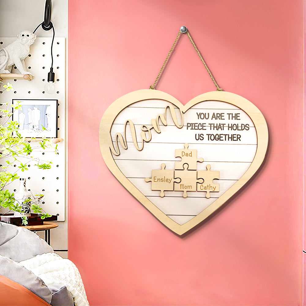 Mother's Day Gift Personalized Mom Puzzle Custom Mom You Are The Piece That Holds Us Together Puzzle Piece Sign-Engravingift