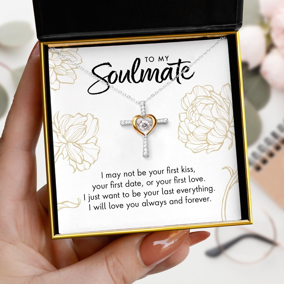 Mother's Day Gift To My Soulmate - Dancing Crystal Heart Cross Necklace Gift Set-Engravingift