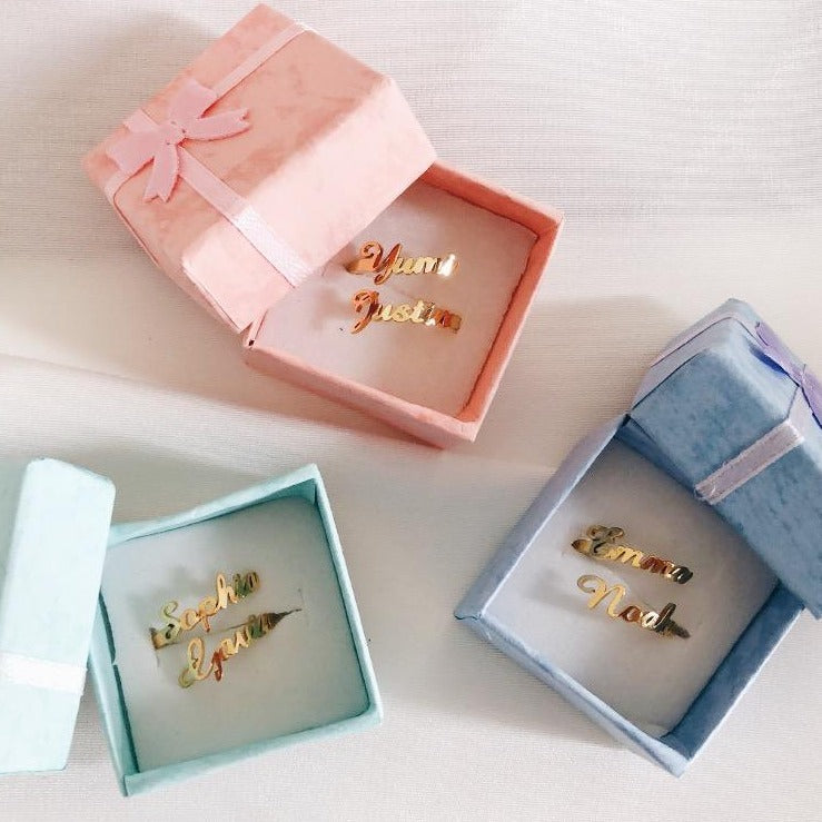 Mother's Day Day Gift Personalized Double Name Ring-Adjustable size-Engravingift