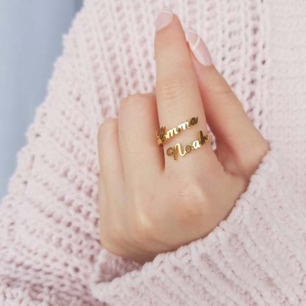 Mother's Day Day Gift Personalized Double Name Ring-Adjustable size-Engravingift
