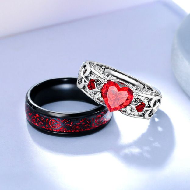 Valentine's Day Gift Wedding rings set his and hers-Couples Ring Set CUPID ARROW RINGS