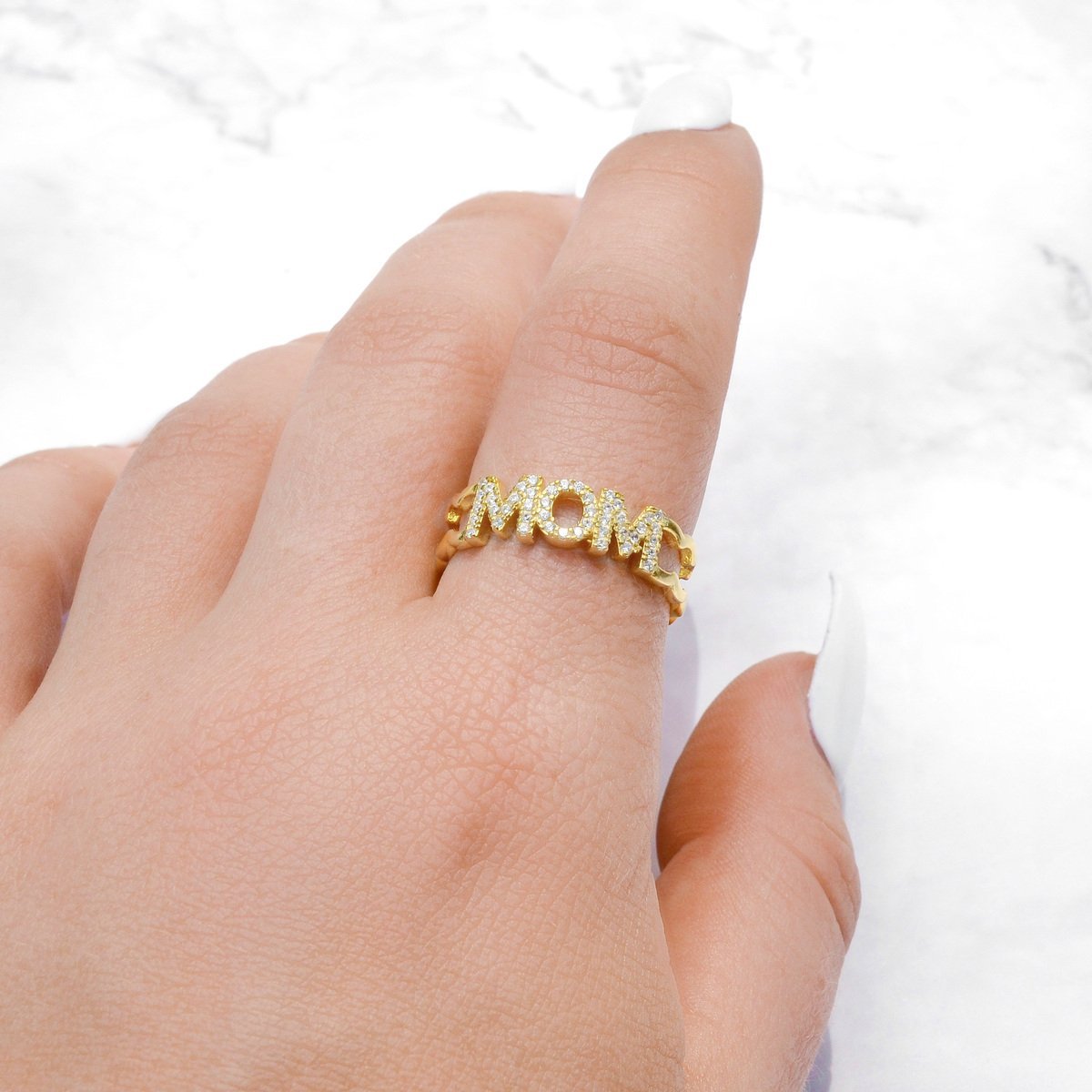 Mother's Day Gift Mom Love - Pave Crystal Mom Ring-Engravingift