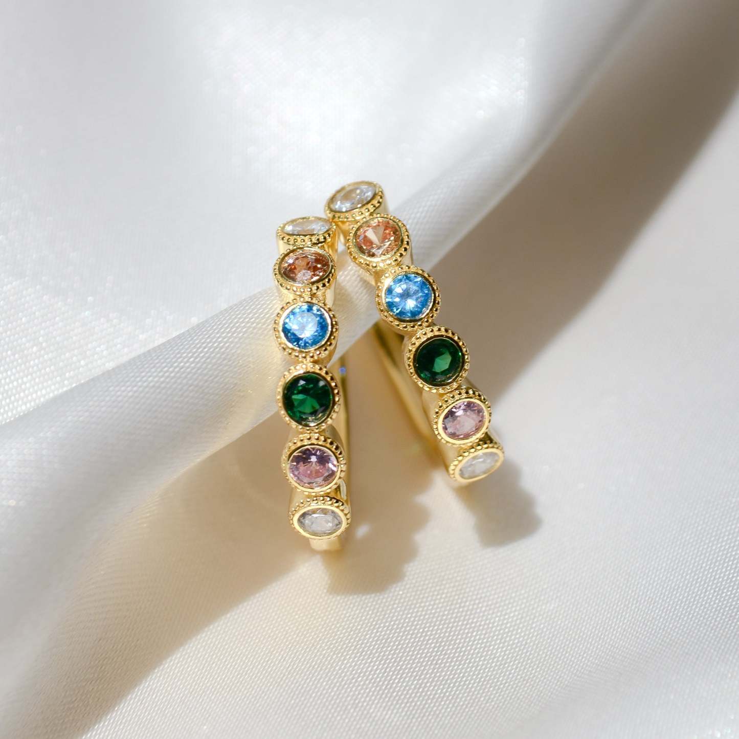 Mother's Day Gift Over The Rainbow Bezel Mini Hoop Earrings-Engravingift