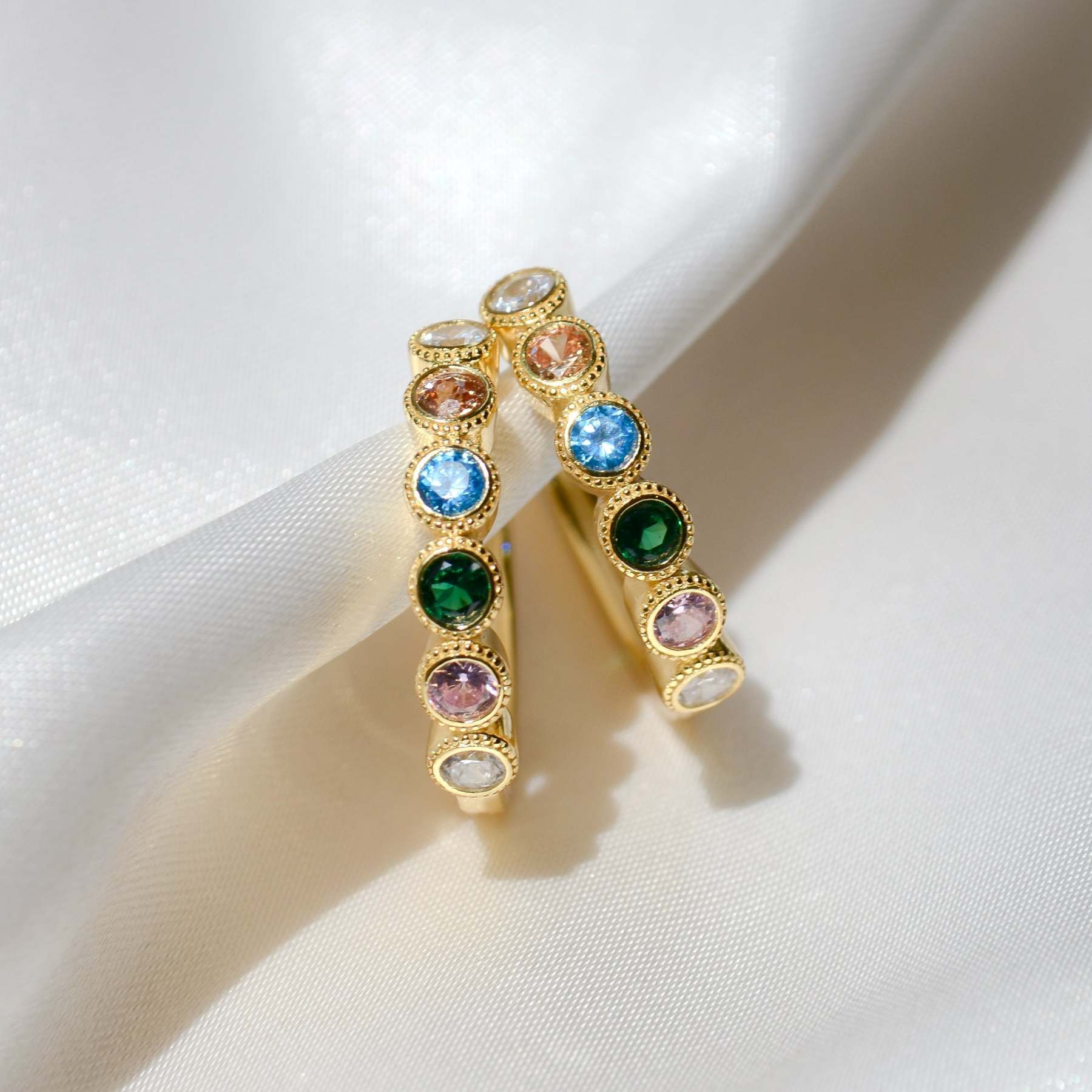 Mother's Day Gift Over The Rainbow Bezel Mini Hoop Earrings-Engravingift