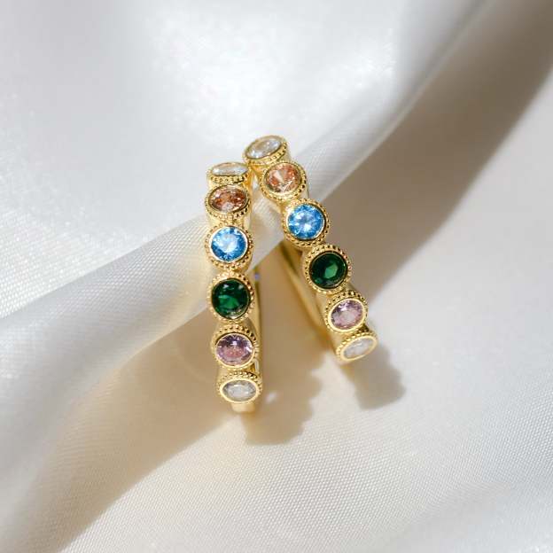 Mother's Day Gift Over The Rainbow Bezel Mini Hoop Earrings-Engravingift
