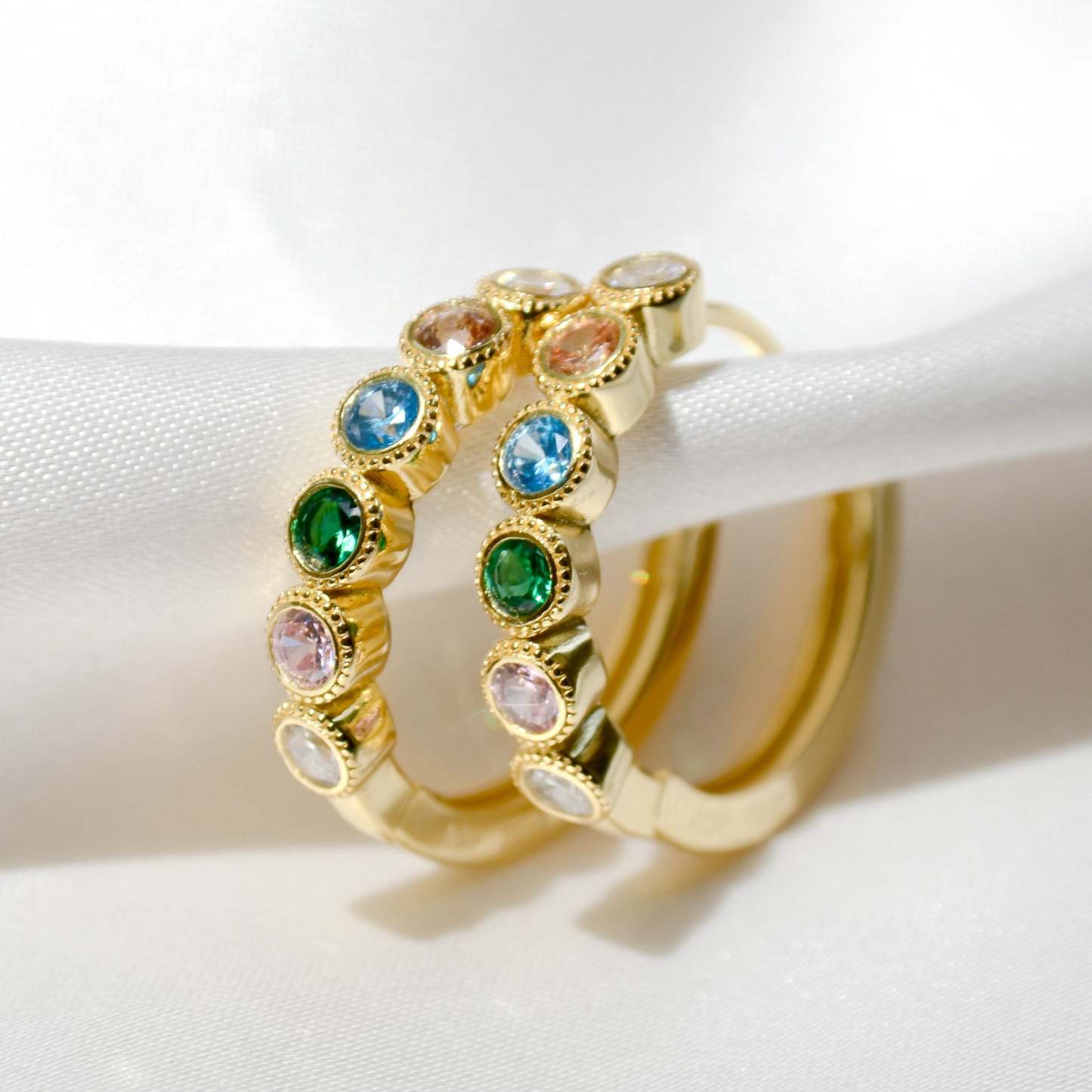 Mother's Day Gift Over The Rainbow Bezel Mini Hoop Earrings-Engravingift