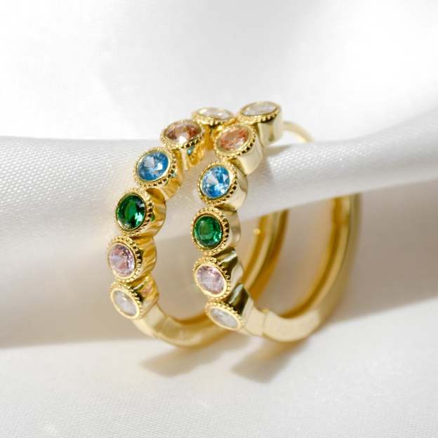 Mother's Day Gift Over The Rainbow Bezel Mini Hoop Earrings-Engravingift