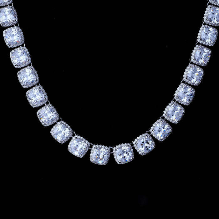 Father's Day Gift Glacier Clustered Tennis Cuban Chain in White Gold-Engravingift