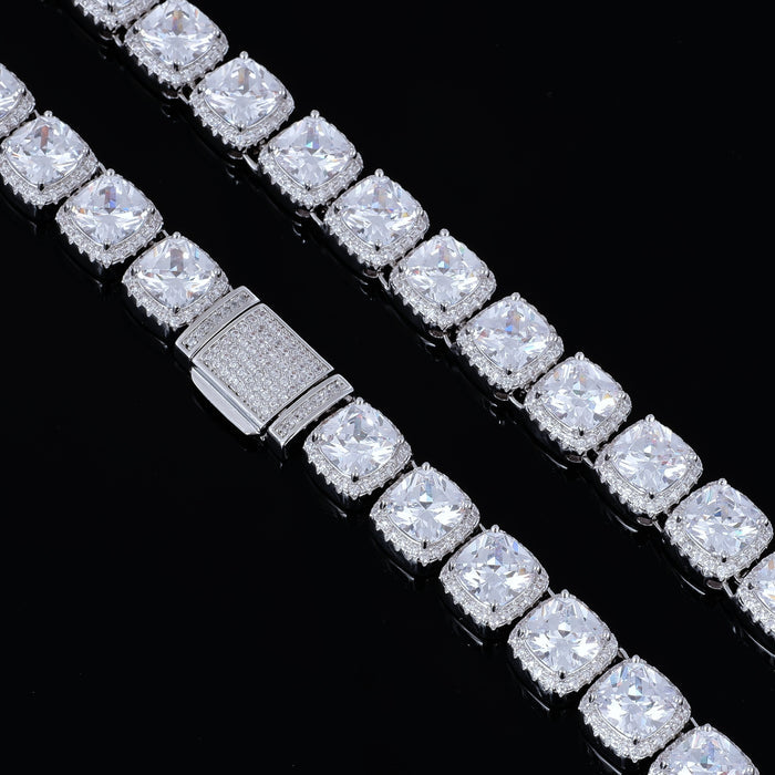 Father's Day Gift Glacier Clustered Tennis Cuban Chain in White Gold-Engravingift