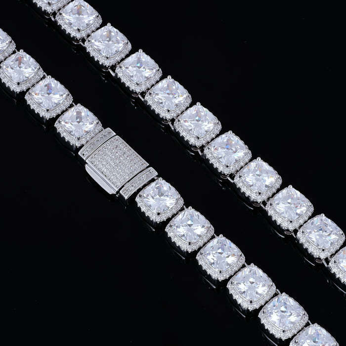 Father's Day Gift Glacier Clustered Tennis Cuban Chain in White Gold-Engravingift