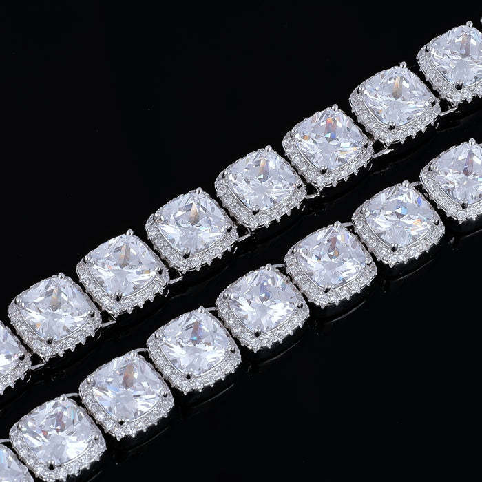 Father's Day Gift Glacier Clustered Tennis Cuban Chain in White Gold-Engravingift