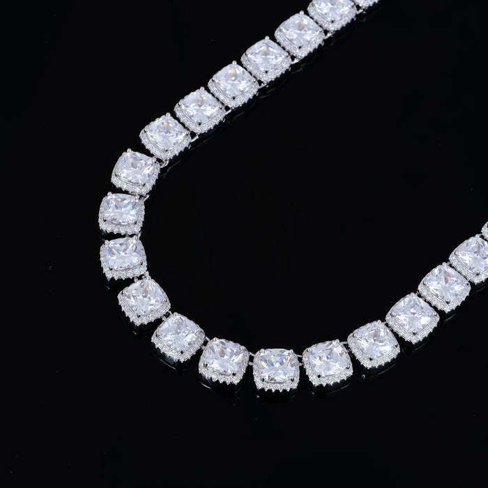 Father's Day Gift Glacier Clustered Tennis Cuban Chain in White Gold-Engravingift