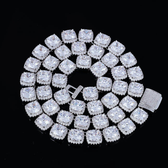 Father's Day Gift Glacier Clustered Tennis Cuban Chain in White Gold-Engravingift