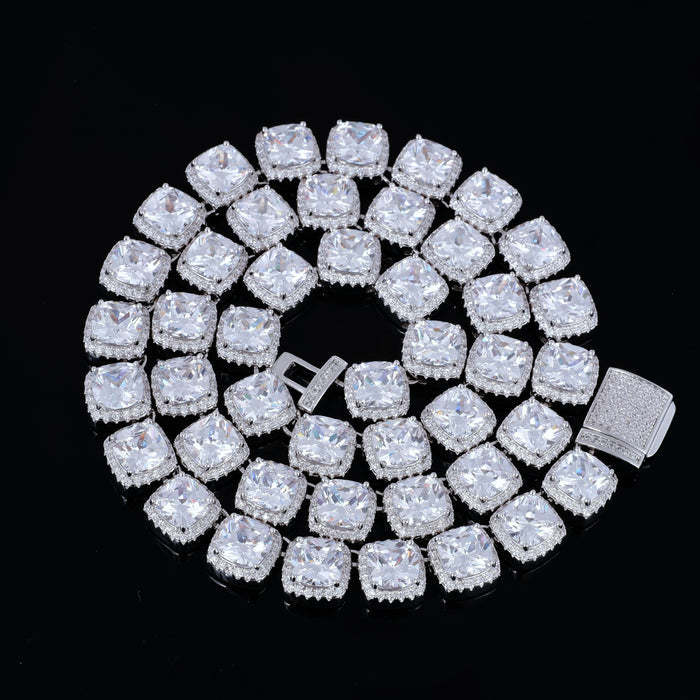 Father's Day Gift Glacier Clustered Tennis Cuban Chain in White Gold-Engravingift