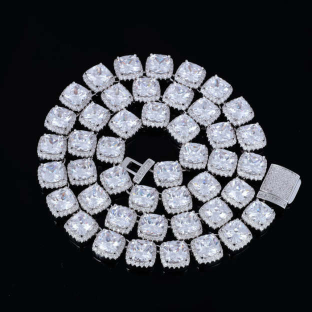 Father's Day Gift Glacier Clustered Tennis Cuban Chain in White Gold-Engravingift