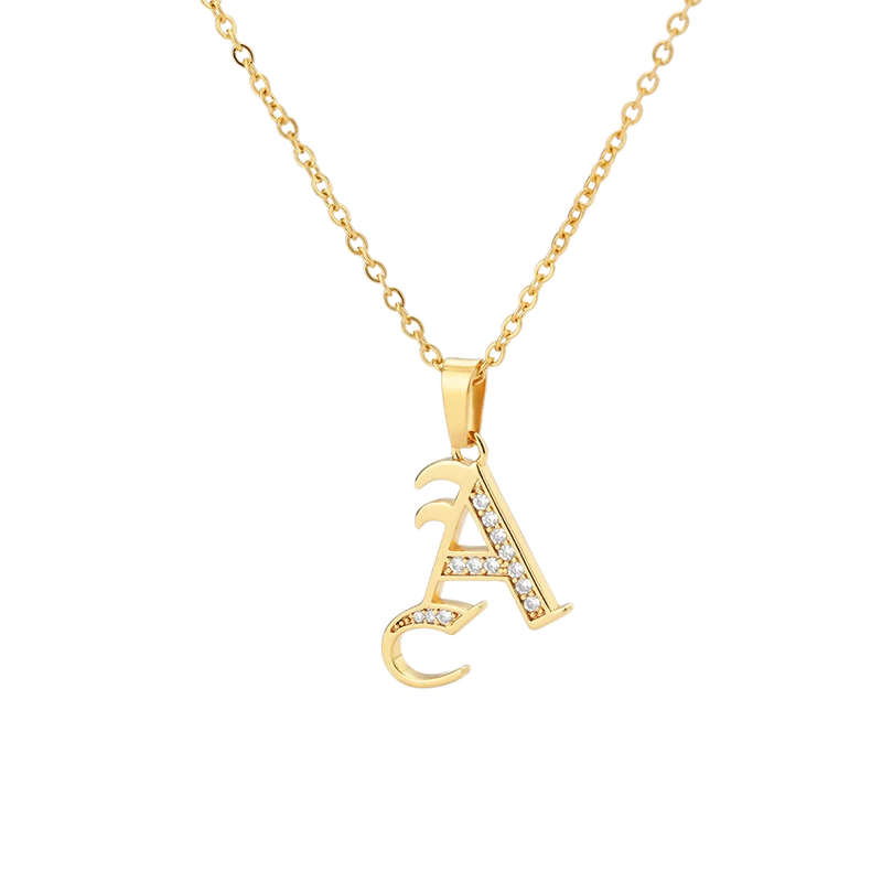 Mother's Day Gift Old English Pave Initial Necklace-Engravingift