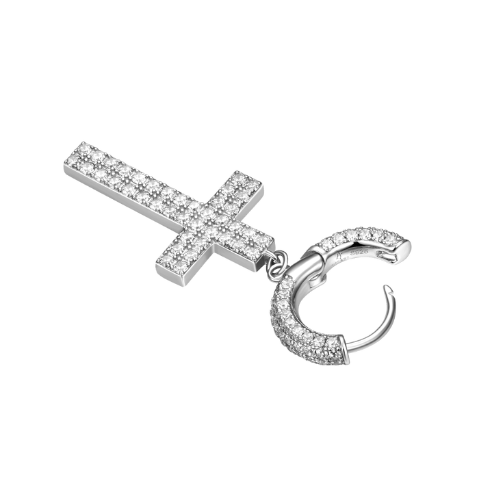 Father's Day Gift Cross Earring (with Two-Row Gems)-Engravingift