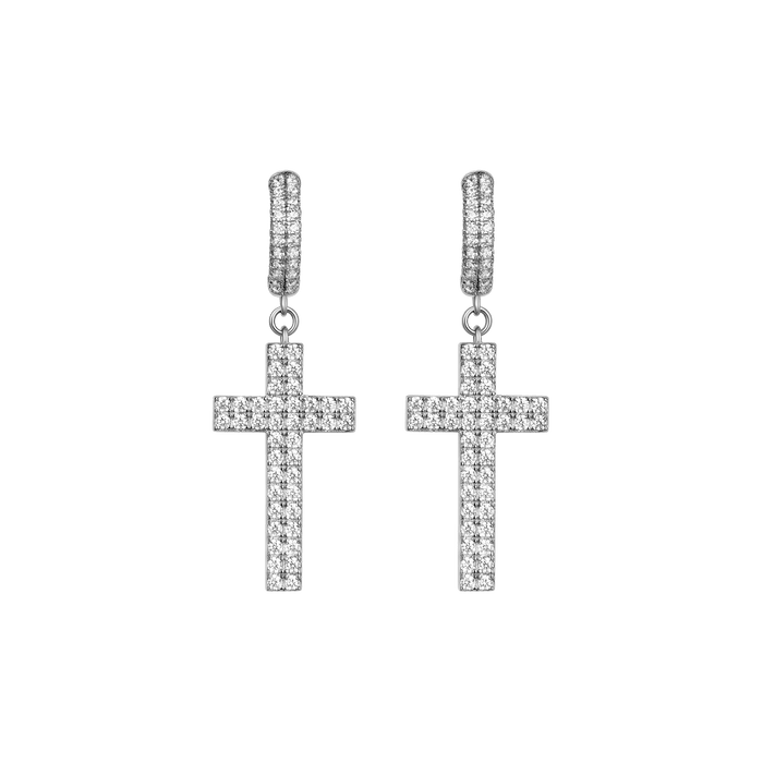 Father's Day Gift Cross Earring (with Two-Row Gems)-Engravingift
