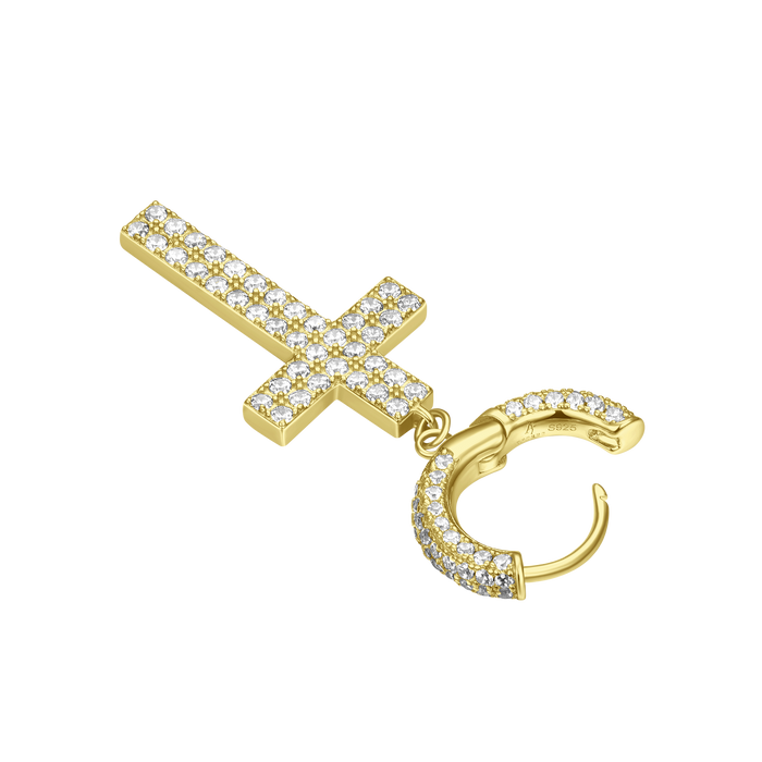 Father's Day Gift Cross Earring (with Two-Row Gems)-Engravingift