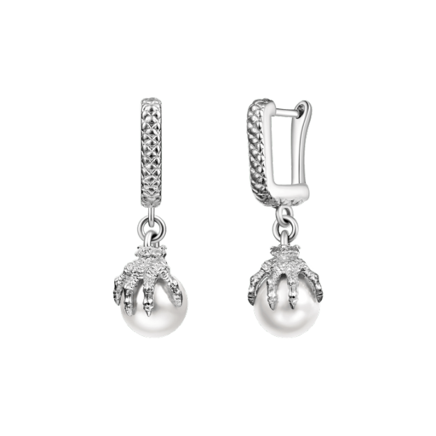Father's Day Gift WONG Dragon Claw Pearl Dangly Earrings-Engravingift