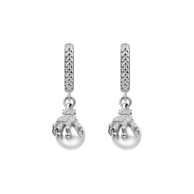 Father's Day Gift WONG Dragon Claw Pearl Dangly Earrings-Engravingift