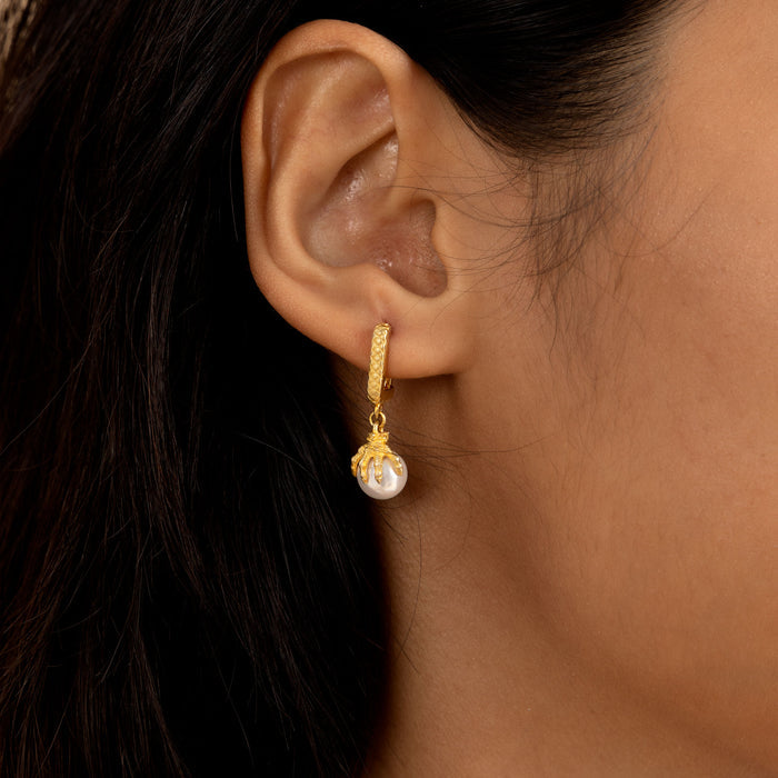 Father's Day Gift WONG Dragon Claw Pearl Dangly Earrings-Engravingift